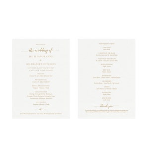 Adel: Plantilla 5x7 del programa de bodas imprimible, programa de bodas Gold Elegant, PDF simplemente editable, descarga instantánea de PDF de panel plano de caligrafía