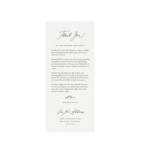 Adler: Gracias, 4x9, Impresión plana, Tarjeta de inserción de servilleta, Programa de caligrafía, Boda de bellas artes, Descarga instantánea de Templett editable