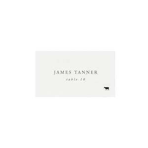 Gardner: Escort Card Printable Template in Black with Meal Icons, 3.5x2, AVERY 5302, Flat and Folded, Editable Templett Instant Download