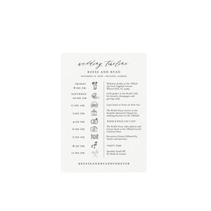 Reese: Wedding Timeline Printable Template with Icons, 5x7, Wedding Order of Events Template DIY, 100% Editable, Templett Instant Download