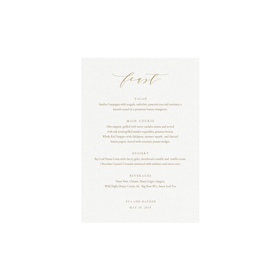 Melia Dinner Menu Template In Gold 5x7 Printable Etsy