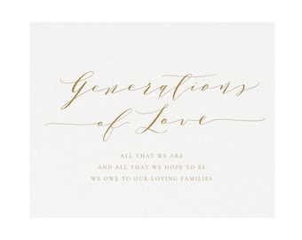 Generations of Love Wedding Sign: Gold Calligraphy (PDF Download)