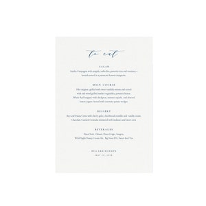 Melia: Dinner Menu Printable Template, 5x7, in Navy Blue, Calligraphy Wedding Menu, Minimalist Menu, Simply Editable PDF Instant Download