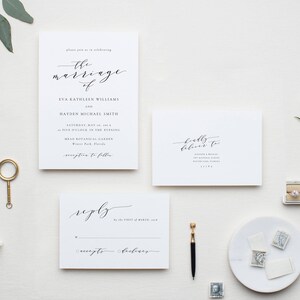 Melia: 3-Piece Printable Wedding Invitation Template, Reply Card, Envelope, Handwritten Calligraphy Invitation, PDF Instant Download