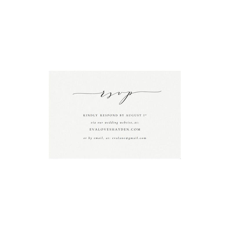 Email Reply Melia: RSVP Card in Black Calligraphy Minimal Template Editable Templett Instant Download Printable Wedding Website RSVP Card