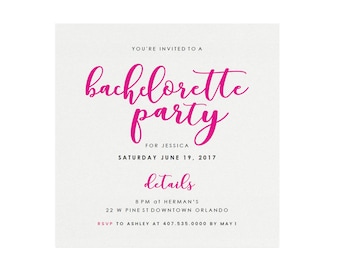 Modèle d'invitation EVJF calligraphie rose (téléchargement instantané PDF)