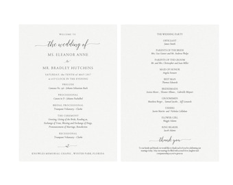 Elegant Calligraphy Wedding Program Template 5x7 (PDF Instant Download)