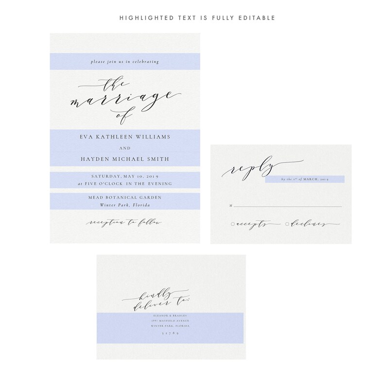 Melia: 3-Piece Printable Wedding Invitation Template Reply | Etsy