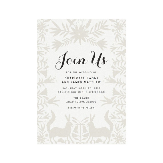 Mexican Otomi Wedding Invitation Template: Destination Wedding (PDF Download)