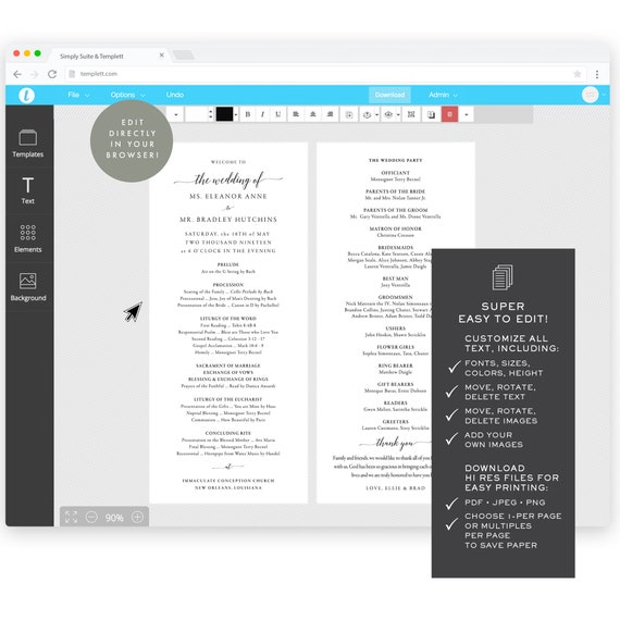 Adel Catholic Wedding Program Template In Black Printable Etsy