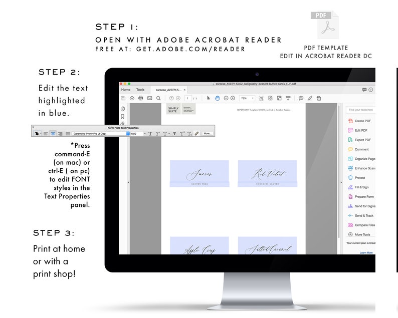 Adler Buffet Tent Card Template AVERY 5302 Calligraphy 3.5x2 Etsy