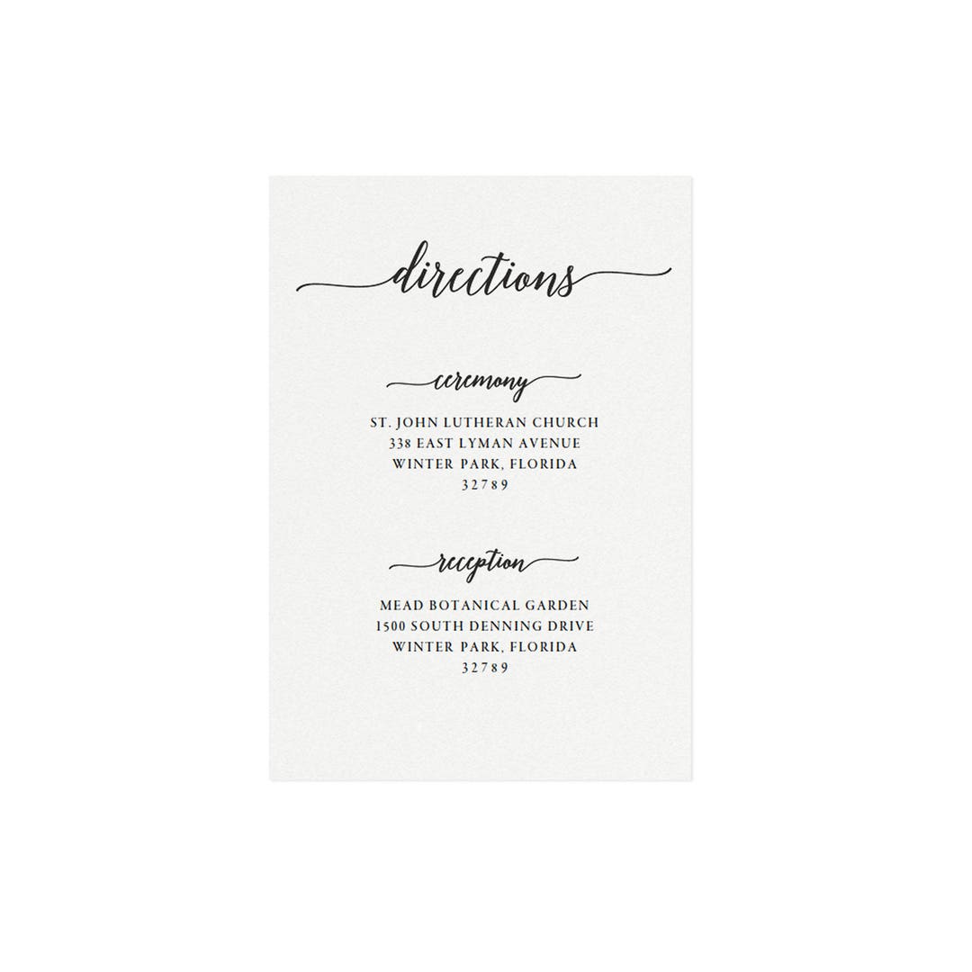Adel Printable Wedding Directions Card Template, Printable Calligraphy