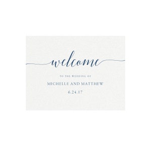 Adel: Navy Blue Welcome Sign Template, 11x14, 18x24 Printable Calligraphy Sign, Printable Wedding Sign, Reception Sign, PDF Instant Download