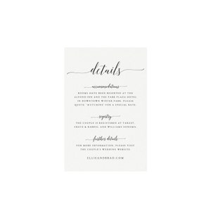 Adel: Printable Wedding Details Card Template, Printable Calligraphy Wedding Invitation Suite, Simply Editable PDF Instant Download SS003_12