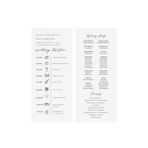 Reese: Wedding Timeline Program Printable Template with Icons Order of Events Ceremony Program DIY Editable, Templett Instant Download