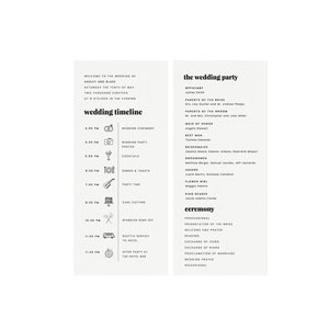 Fairfax: Wedding Timeline Program Printable Template with Icons Order of Events Ceremony Program DIY Editable, Templett Instant Download