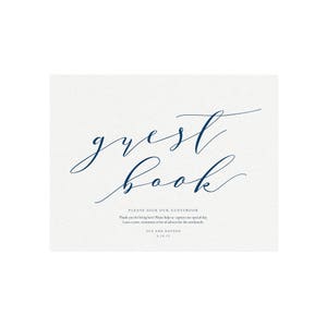 Melia: 5x7 and 8x10 Guest Book Sign in Navy, Printable Calligraphy Wedding Reception Sign, Template, Reception Sign, PDF Instant Download