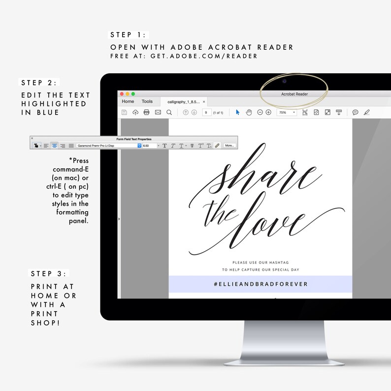 Printable Wedding Sign Template Share the Love Social Media - Etsy