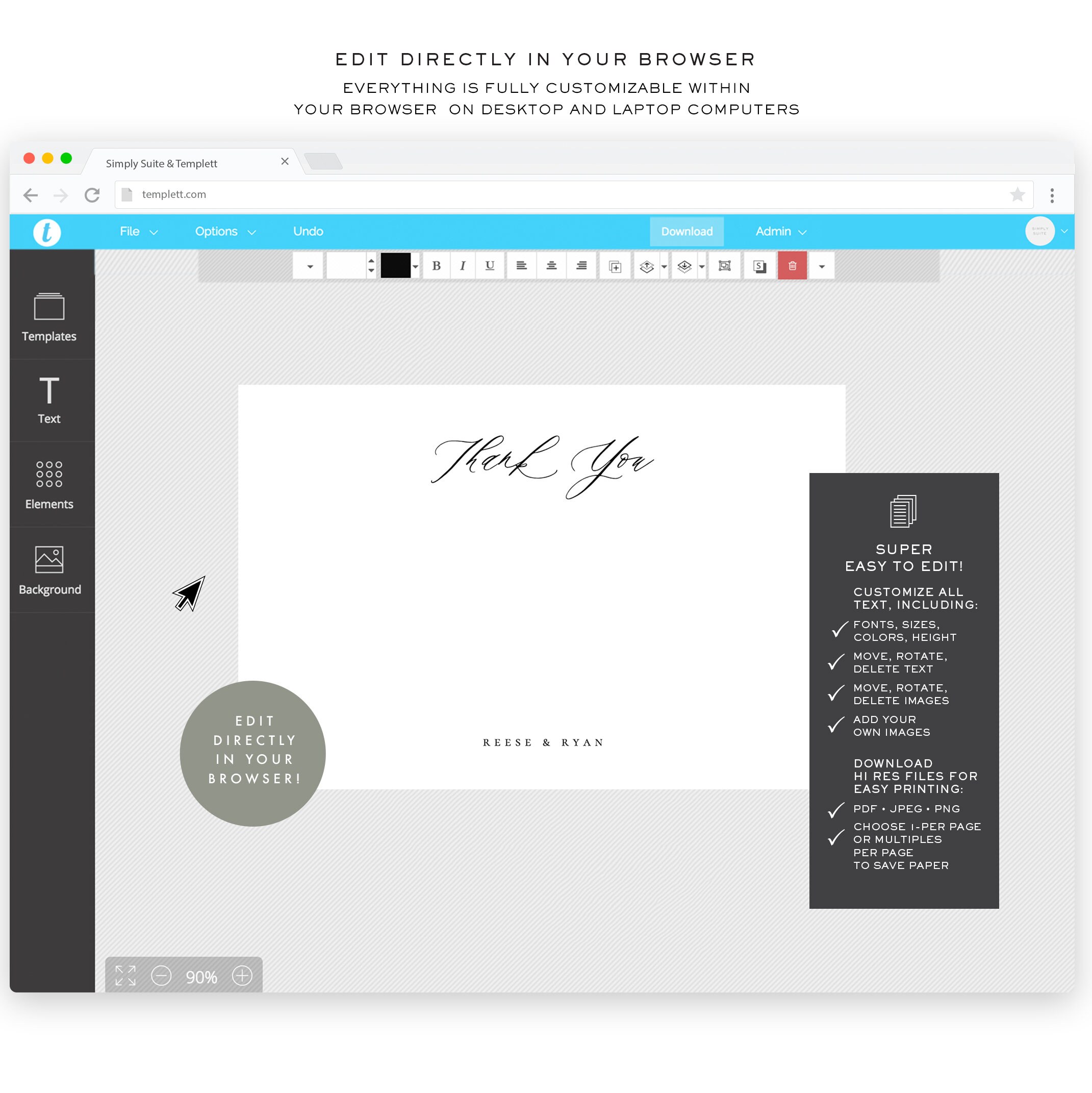 Reese: Printable Thank You Card Template 4x6 Calligraphy - Etsy