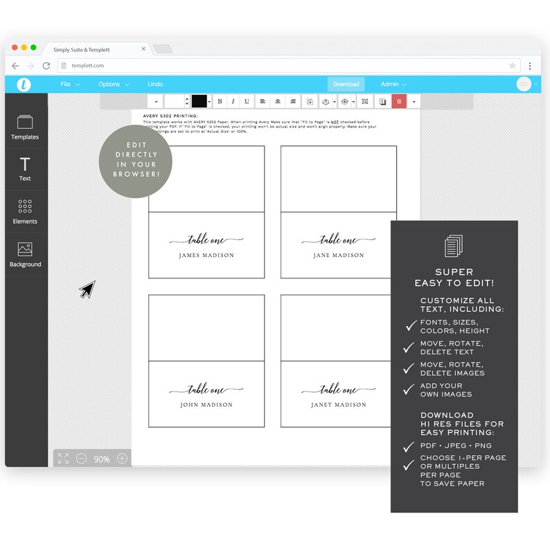 Adel 3 5x2 Escort Card Template AVERY 5302 DIY Printable Etsy