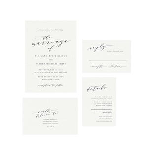 Melia: 4-Piece Wedding Invitation Template Set in Black, Handwritten Calligraphy Invitation, Website RSVP, Editable PDF Instant Download