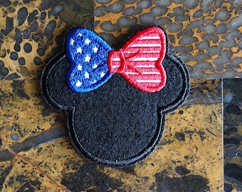 1 American Flag Minnie Mouse Iron On Sew On Embroidered Patch 2.5 L x 2.5 W 4th of July SAME Day SHIPPING Before 12pm EST Free Shipping