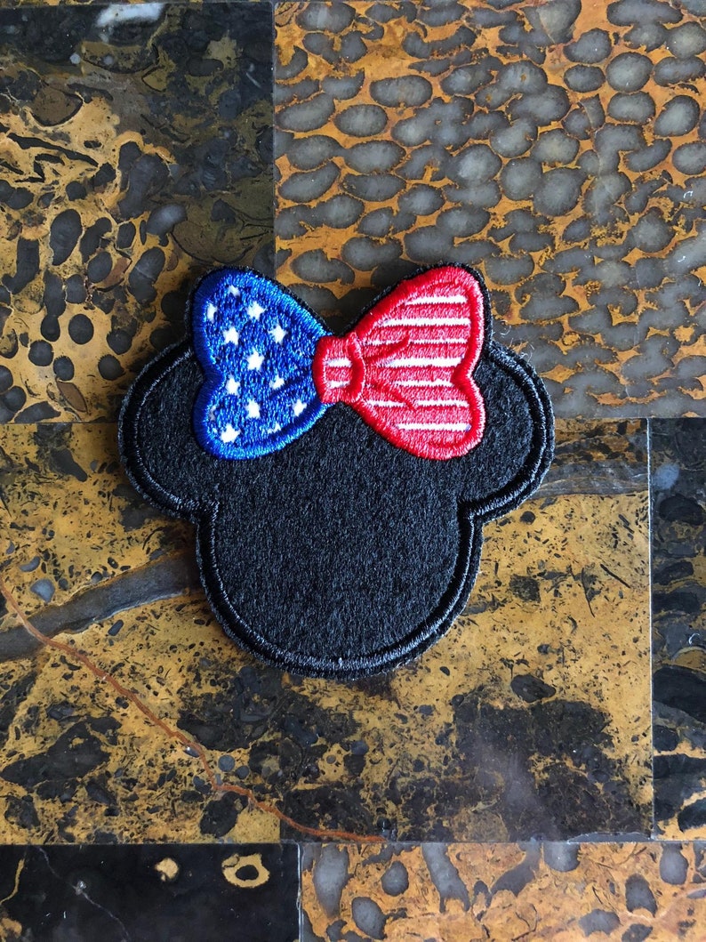 1 American Flag Minnie Mouse Iron On Sew On Embroidered Patch 2.5 L x 2.5 W 4th of July SAME Day SHIPPING Before 12pm EST Free Shipping