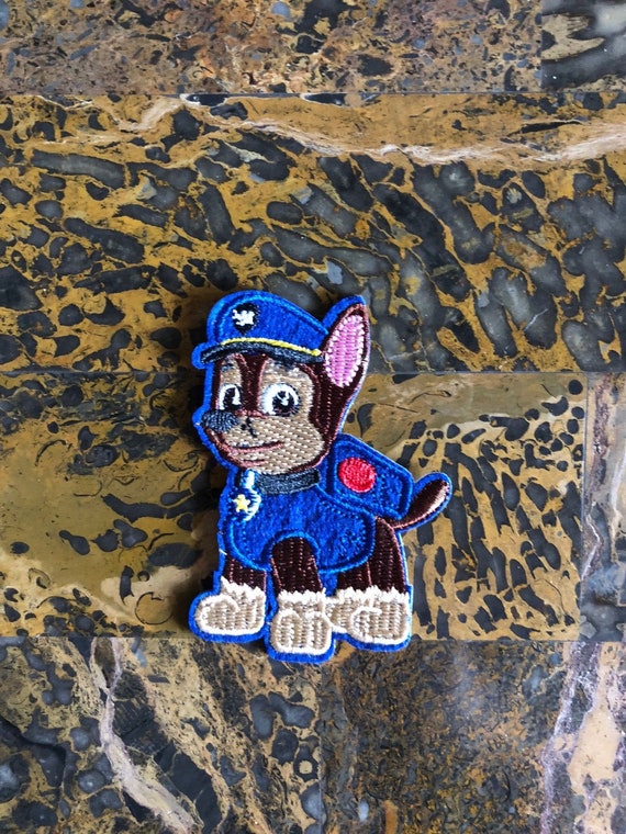 6,1 x 7 cm Application Embroided Iron on patches blue PAW PATROL /"CHASE/"
