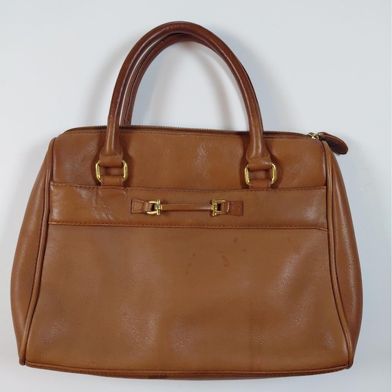 Etienne Aigner Brown Satchel Top Handles Equestrian Bit Detail Zipper Handbag
