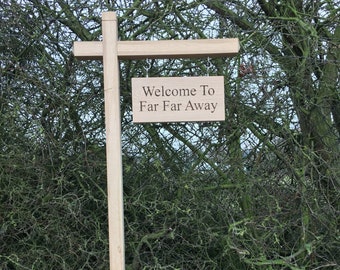 Double Sided Custom engraved oak sign and hardwood post, personalised custom engraved oak entrance lane sign, hanging swinging oak signage