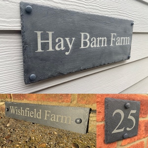 Rustic Slate Door Number, Slate Gate Sign Plaque, Stone Home number + Name Sign, Personalised bespoke slate name door plates