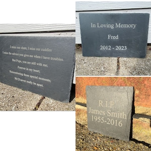 Personalised In Loving Memory Feathers Design Slate Marker Garden, special tribute skate graveside engraved stone sign, special message