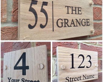 Personalised Oak House Number Name Sign Carved Engraved Outdoor Wooden Plaque