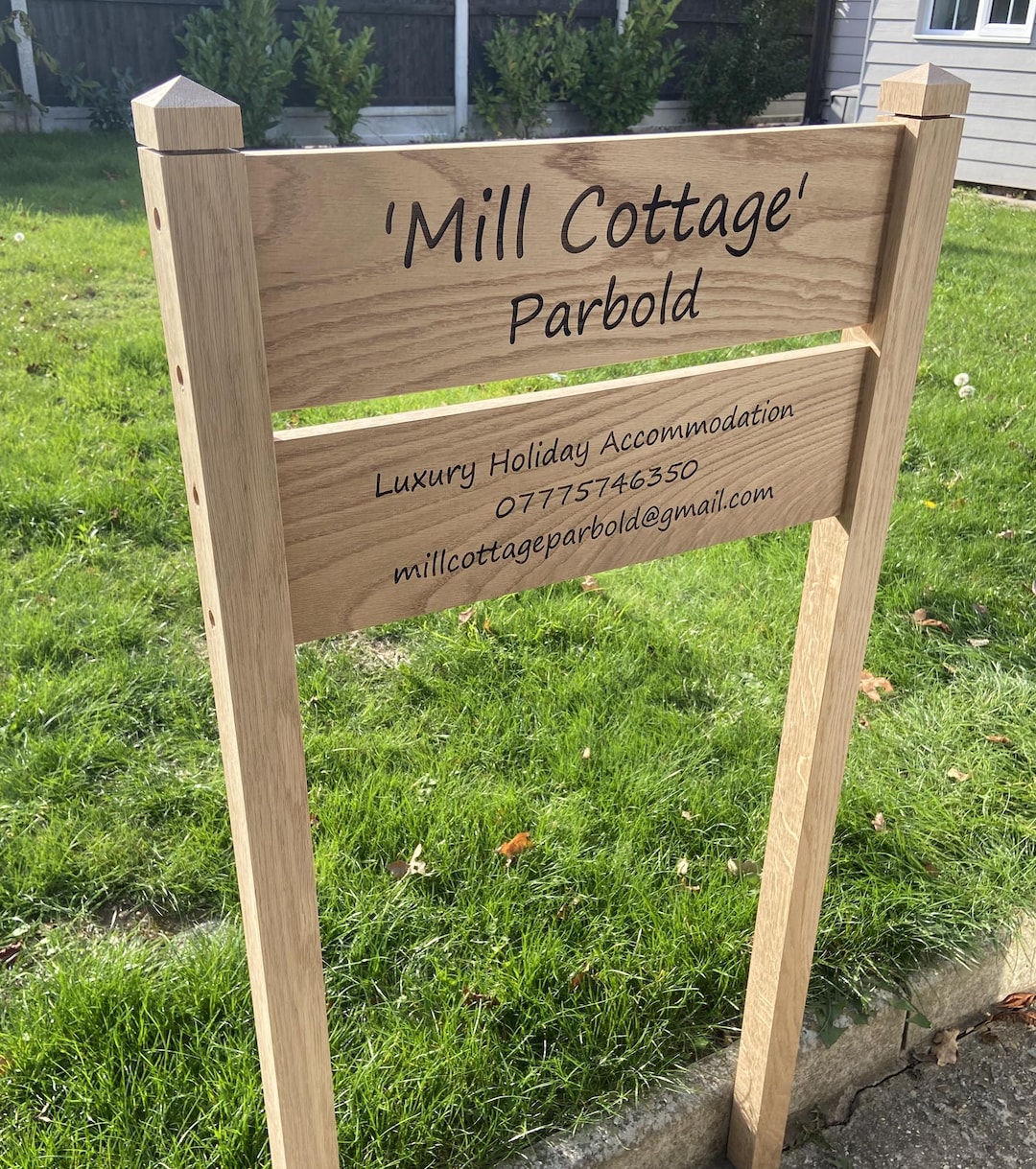 Oak Sign Postscript Oak House Name Driveway Garden Sign on Posts | Solid Oak Signs - Etsy UK