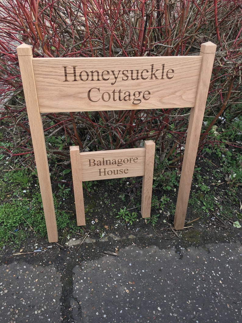 Solid Oak Engraved Two Post House Sign Standing Entrance Etsy