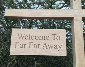 Double Sided Engraved oak personalised wooden hanging house name/number sign