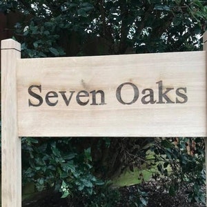 Large modern premium freestanding engraved oak sign with oak posts