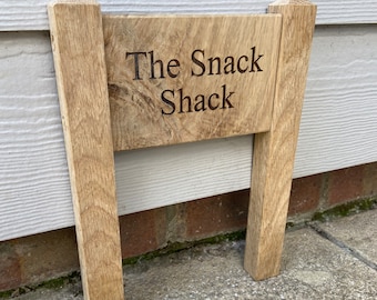 Oak House Sign on a Post | Solid Oak Freestanding Sign on a Double Post | Oak Signs