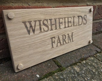 Personalised Oak House sign, carved, custom engraved outdoor wooden name plaque