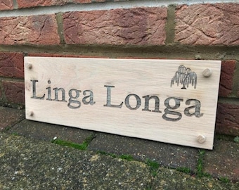 Personalised large Oak House sign, carved, custom engraved outdoor wooden name plaque