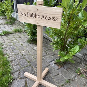 Freestanding sign and floor stand, standing custom engraved solid hardwood sign with upright freestanding post, external sign and base