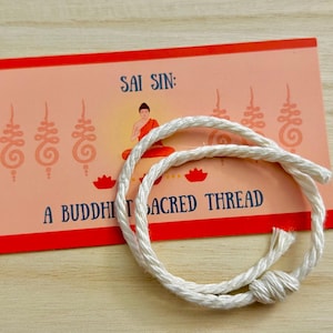 2 White String Buddhist Sacred Threads - Sai Sin Blessing Bracelets for Protection and Good Luck