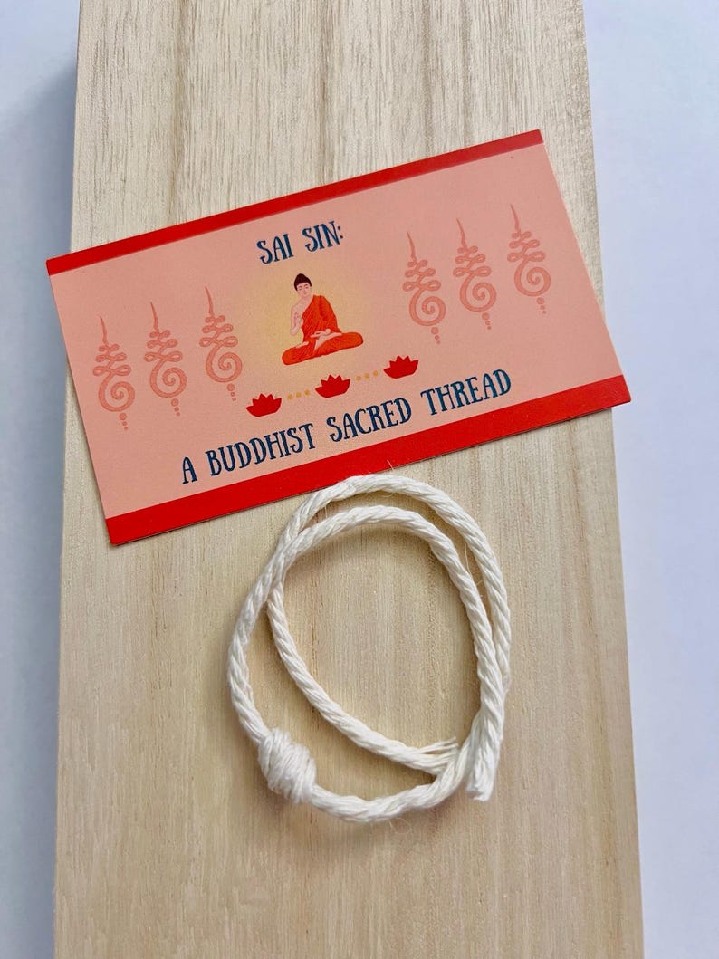 White Sai Sin Bracelet: Buddhist Blessing Thread for Protection (2pc ...