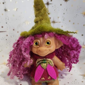 Custom Witchy Wishnik Troll Doll - Francesca Fuschia