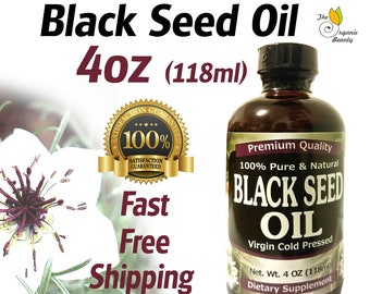 4 fl.oz 100% Pure Natural Black Seed Oil Cold Pressed Cumin Nigella Sativa Non-GMO " Buy 3 Get 1 Free"