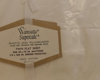 Vintage Wamsutta Percale Twin Flat Sheet, White Cotton (72x108)