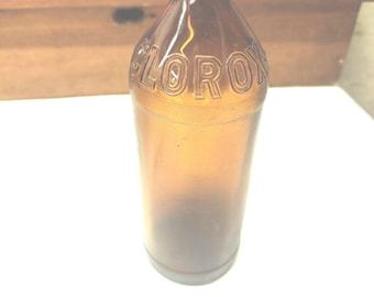Vintage Amber Brown Glass Clorox Bottle 32 oz with Lid 10" Quart Embossed