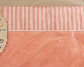 Vintage 1970s Twin Flat Sheet: Cannon Brittany Stripe Flamingo 100 percent cotton NIP