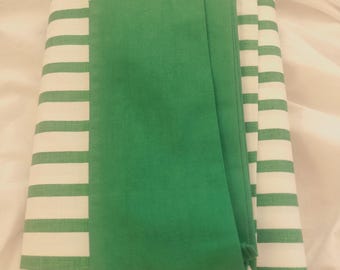 Pepperell 100% cotton full flat sheet green and white striped 1960s New old stock