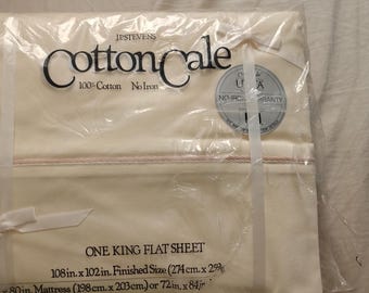 JP Stevens Cottoncale 100% cotton king flat sheet light yellow colorway New Old stock